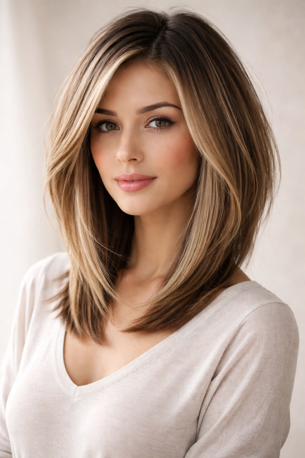 10 Inverted Bob Cuts That Add Volume And Shape 5 Portrait of a person with long inverted bob and subtle layers.