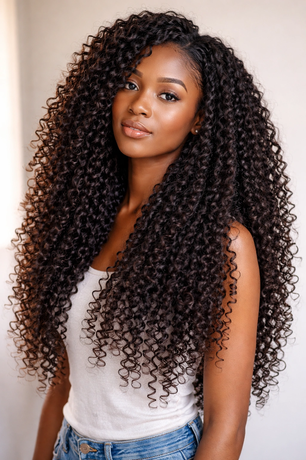 18 Haircuts For Natural Hair Sorted By Curl Type 13 Long layered 4A curls in studio portrait showing movement and defined layers