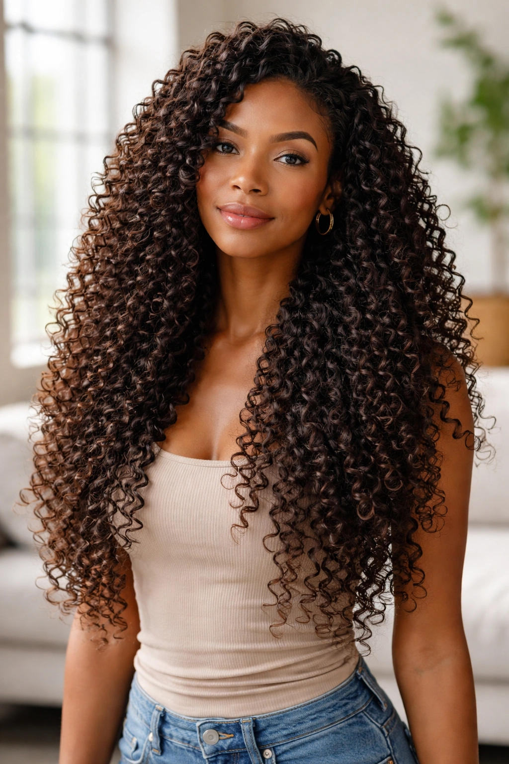 12 Haircuts For Coily Hair That Hold Their Shape 6 Full-length portrait of long layered coils with cascading curls