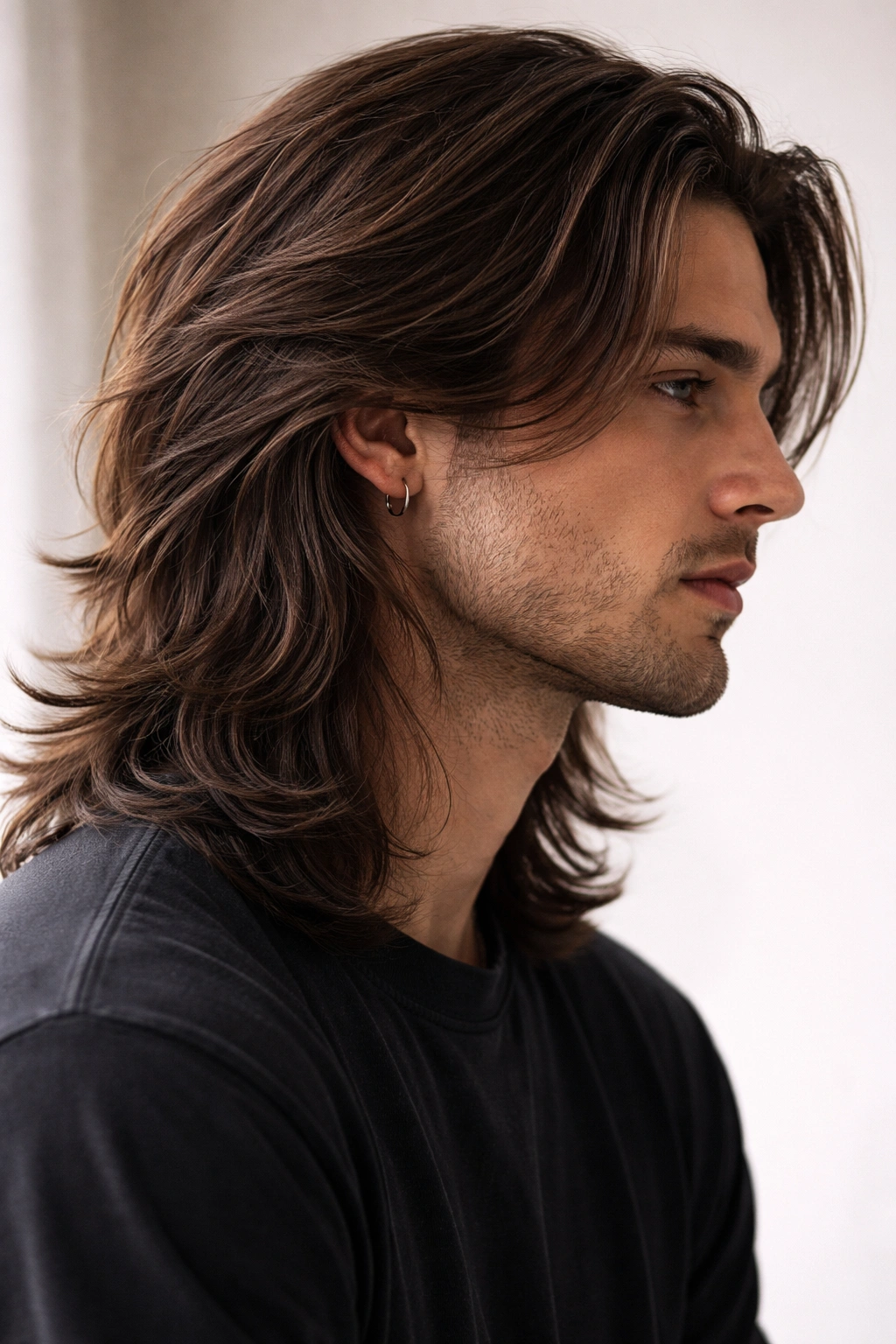 Close-up of shoulder-length layered hair with natural waves