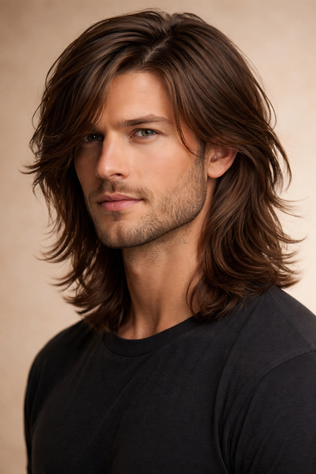 Man with long layered hair and soft waves