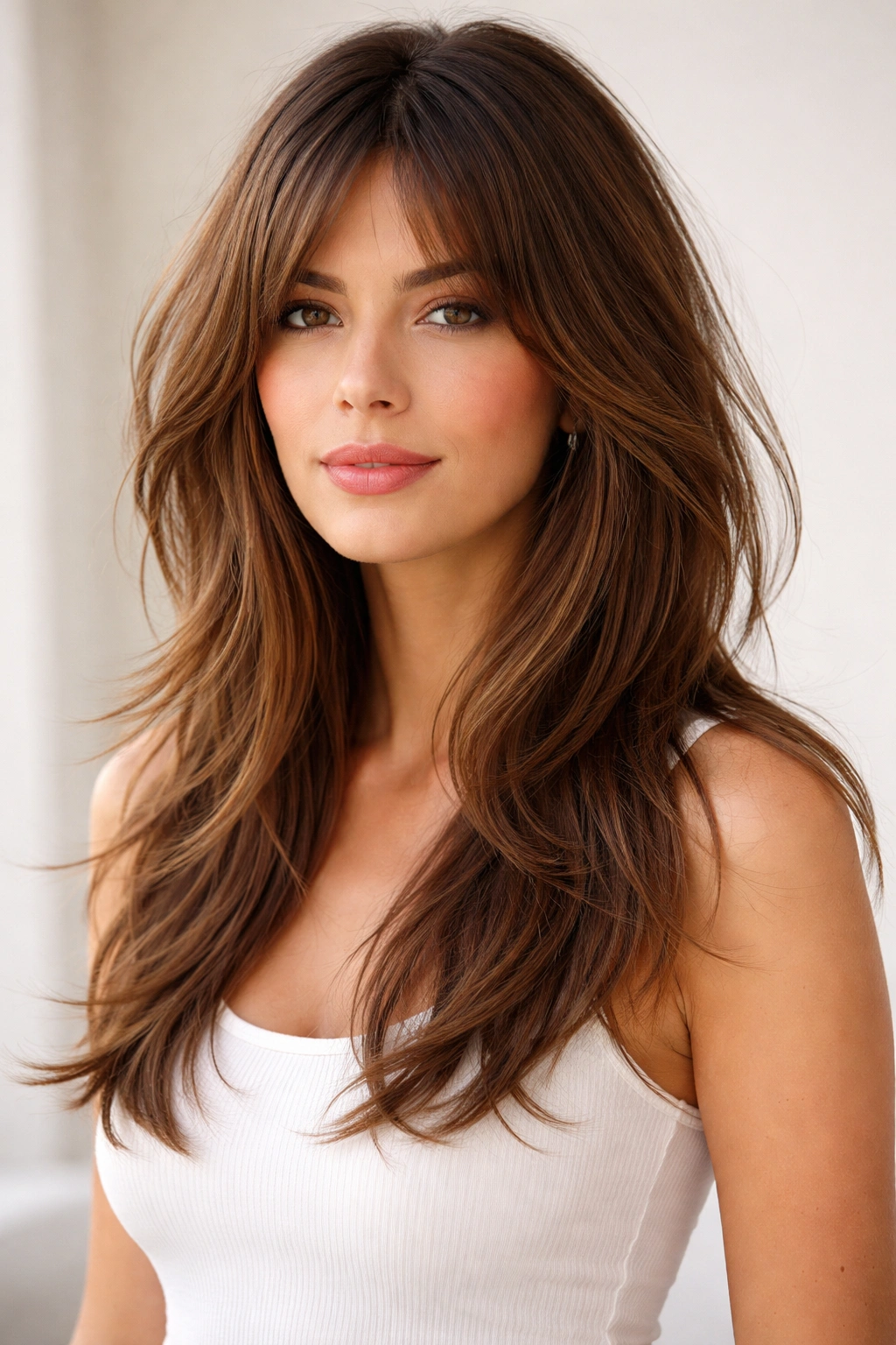Long layered shag with soft movement and textured layers.