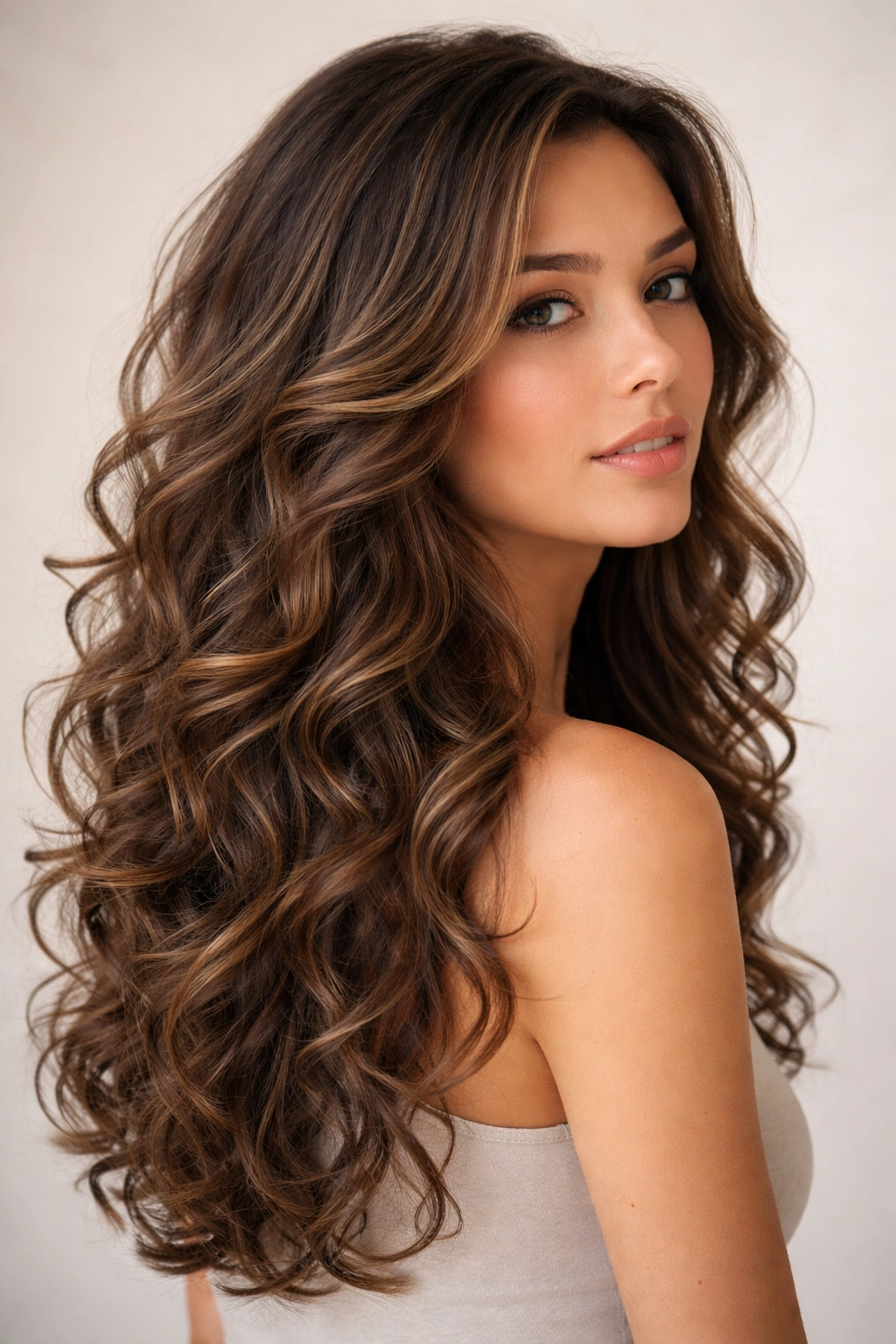 Long graduated layers creating movement in loose to medium curls.