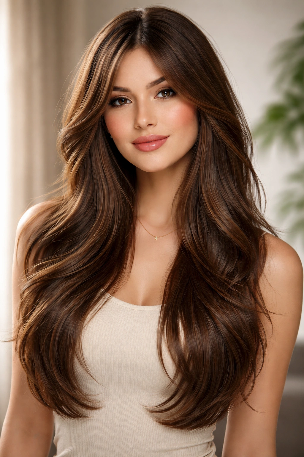Long hair with curtain bangs and long layers