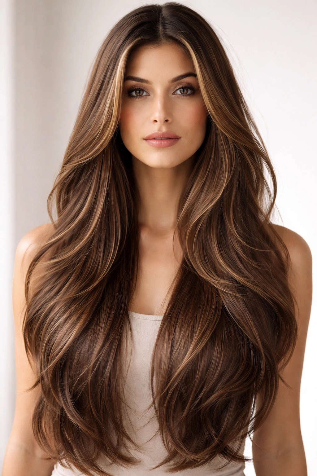 Portrait of long layered hair with movement and texture