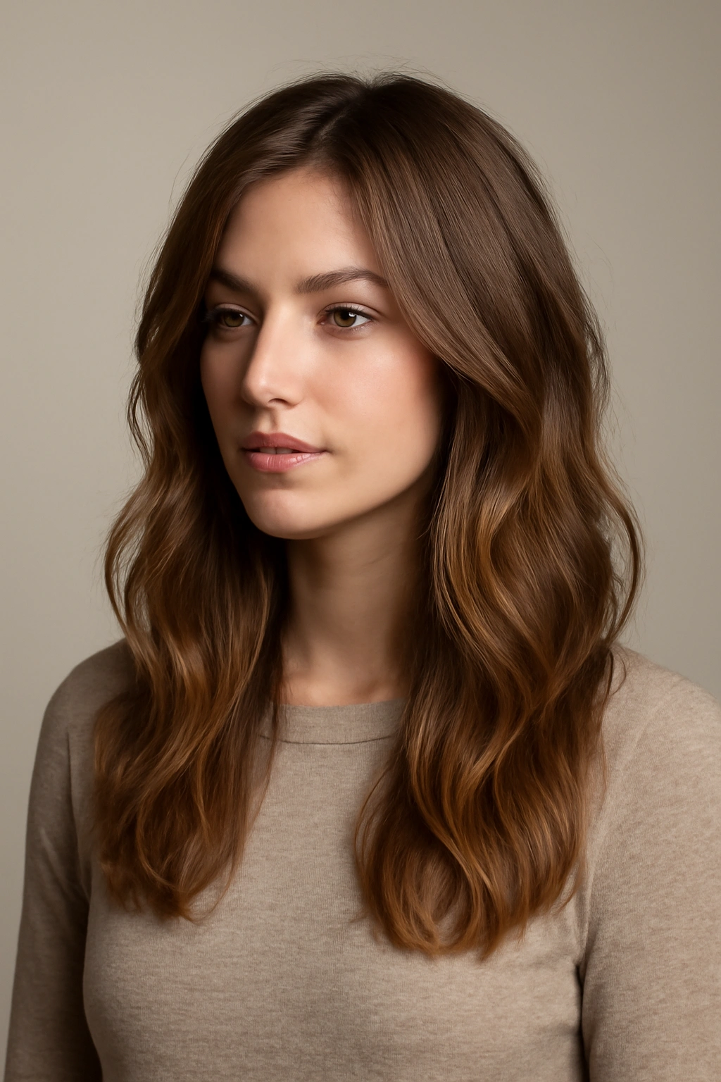 Shoulder-length hair with fuller crown and layered movement