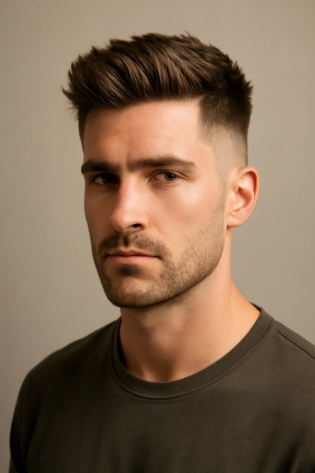 20 Men's Haircuts Matched to Face Shape and Hair Type 10 Portrait of a man with long top and faded sides, showing volume and fade
