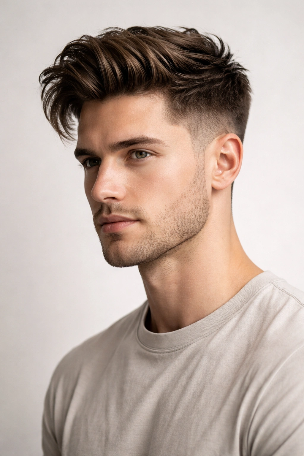 Head-and-shoulders portrait of a man with long top and short sides hairstyle.