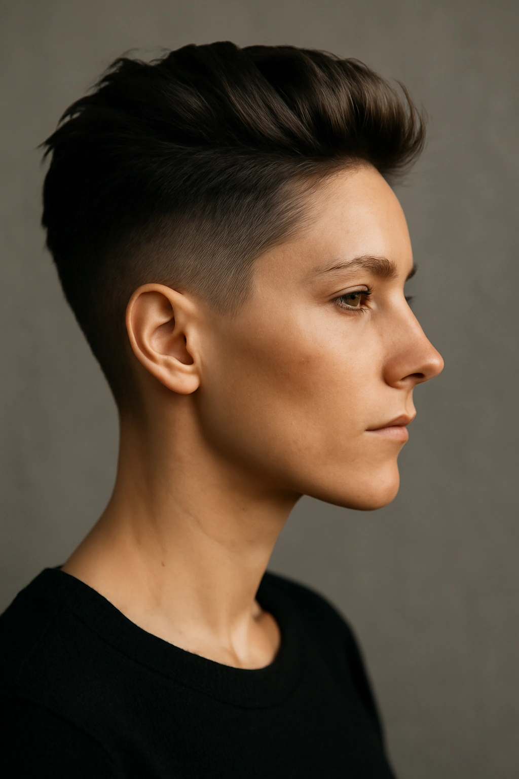 15 Short Pixie Cuts That Glow Up Your Look After 30 10 Side-profile portrait showing a long pixie top with a shaved undercut