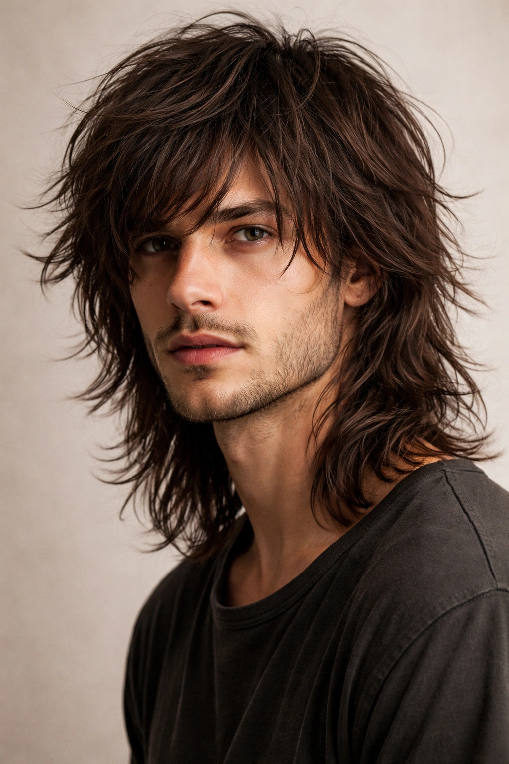 Man with long shag haircut showing choppy layers