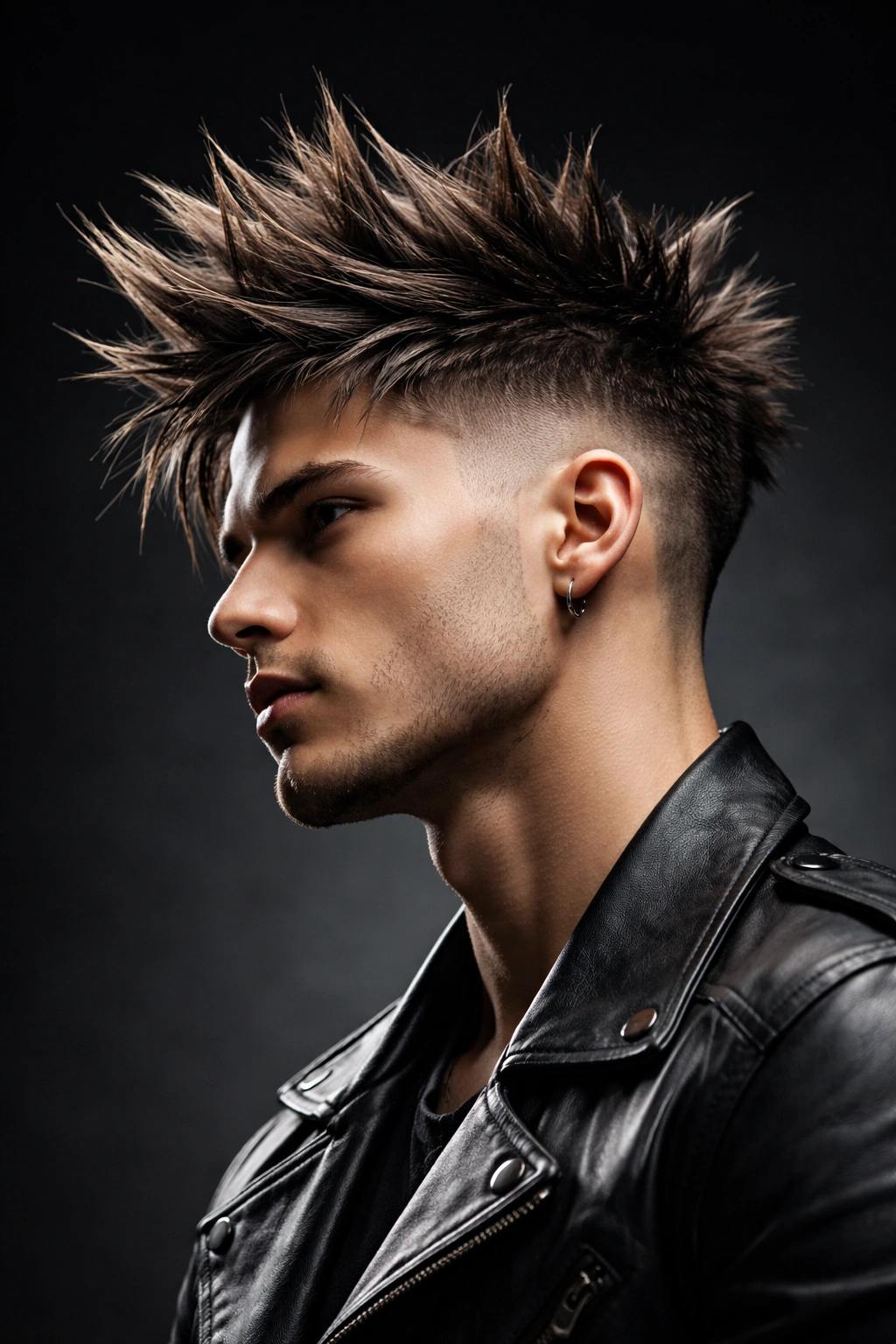 Portrait of long spiky hair with dramatic height and fade