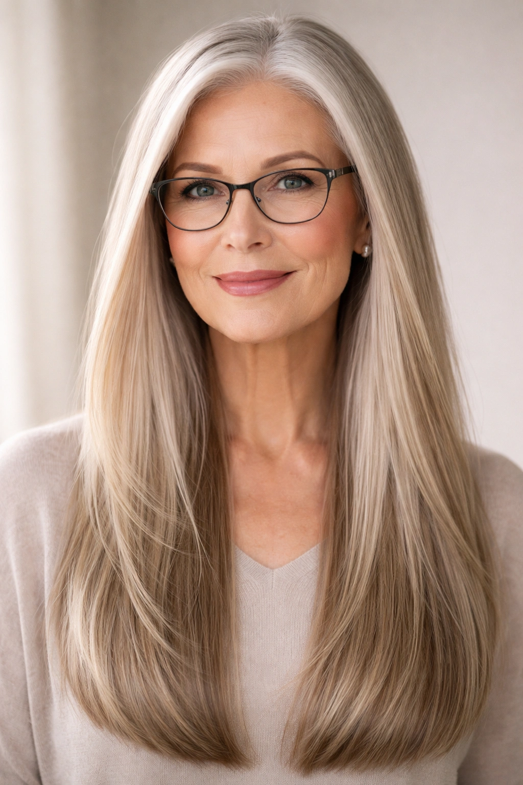 Close-up of long straight hair with a glossy, healthy finish.