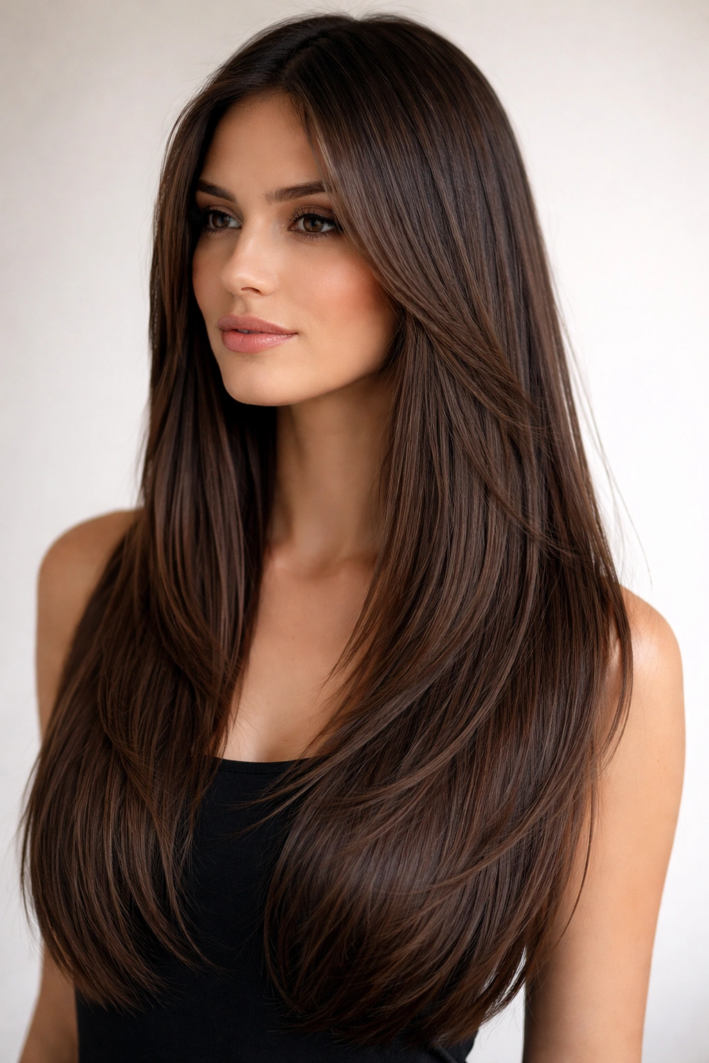 Long straight hair with layered ends showing depth and movement