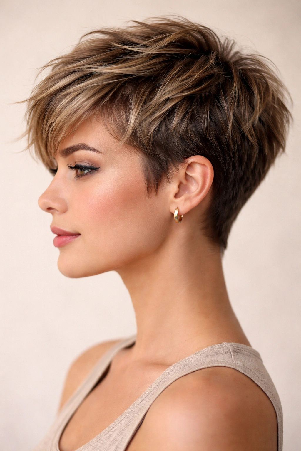 Profile of The Long Textured Pixie showing longer top and textured layers