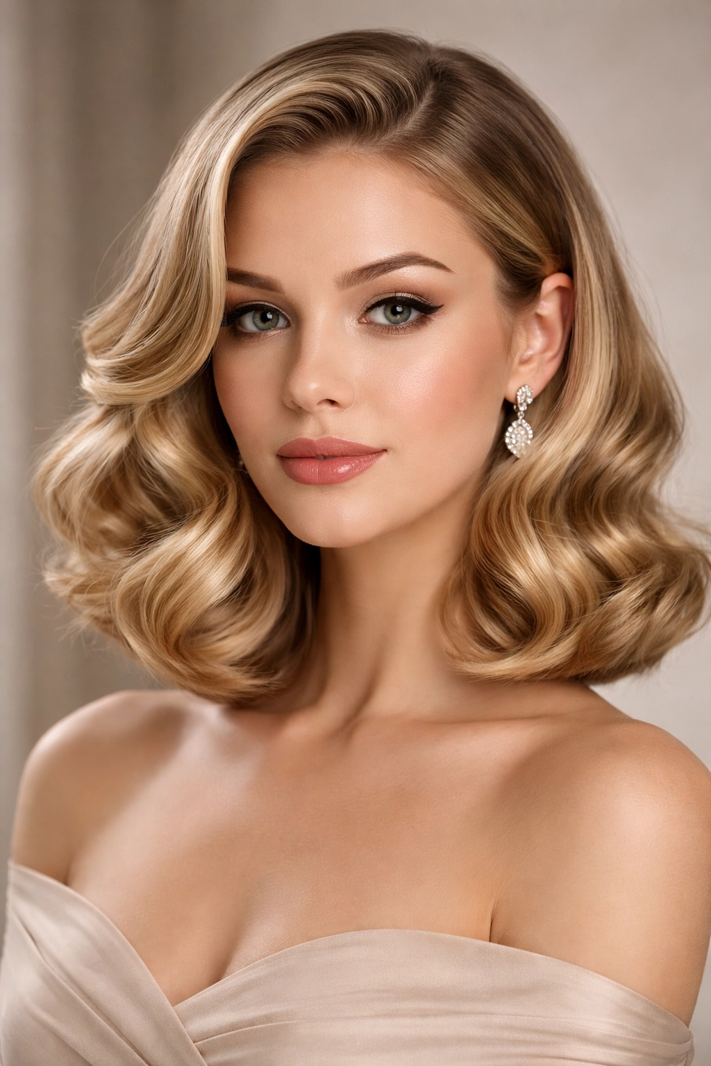 Shoulder-length bob with long waves and gentle curls