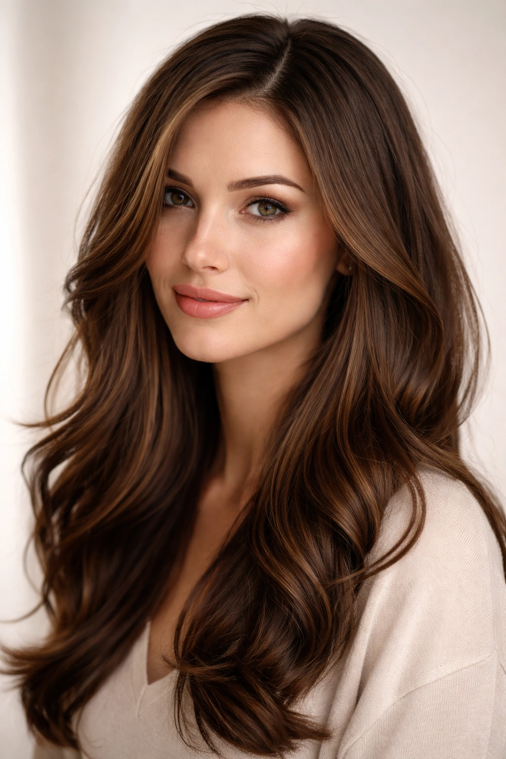 Close-up of long waves with a deep side part and face-framing pieces