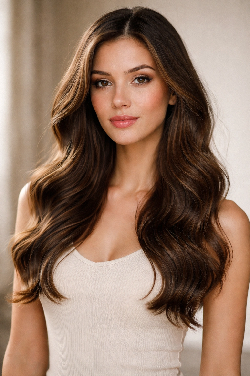 20 Haircuts Matched To Your Face Shape Perfectly 2 Long waves on heart-shaped face with mid-chest length and balanced jawline.