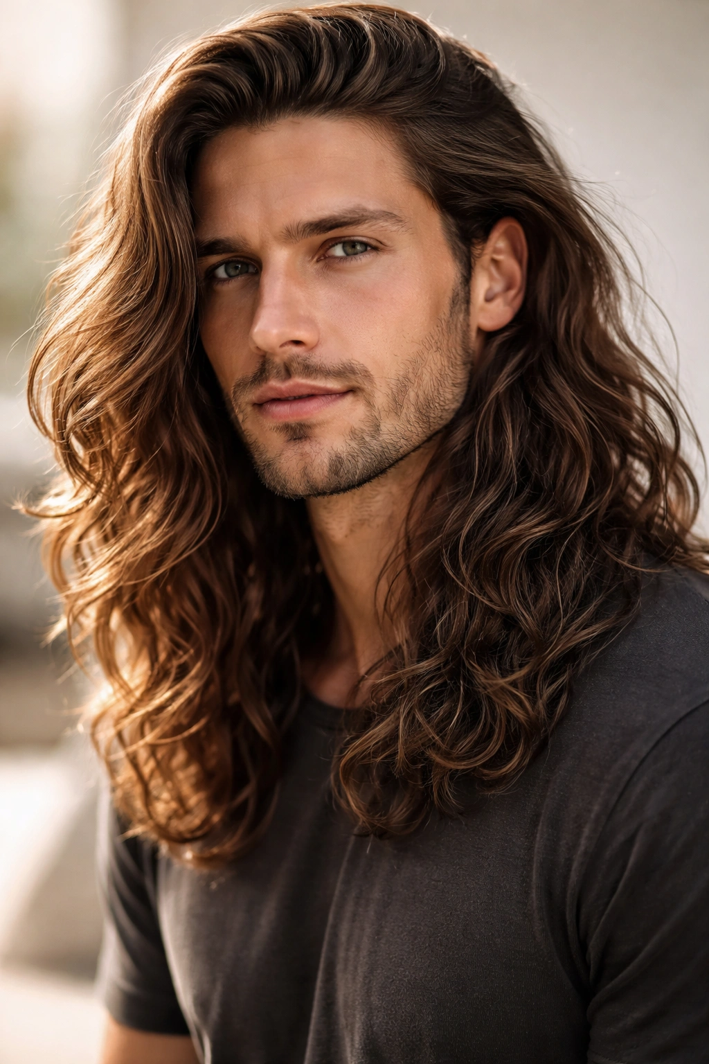 Long wavy hair with highlights catching light