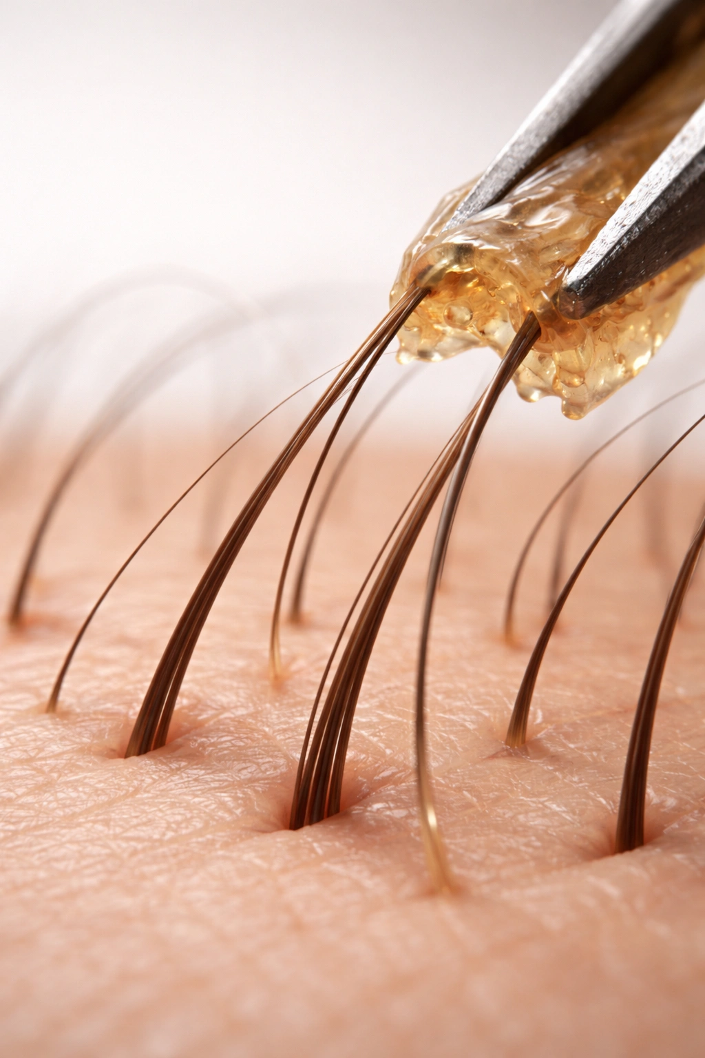 Close-up of longer hairs on skin illustrating waxing challenges with longer growth