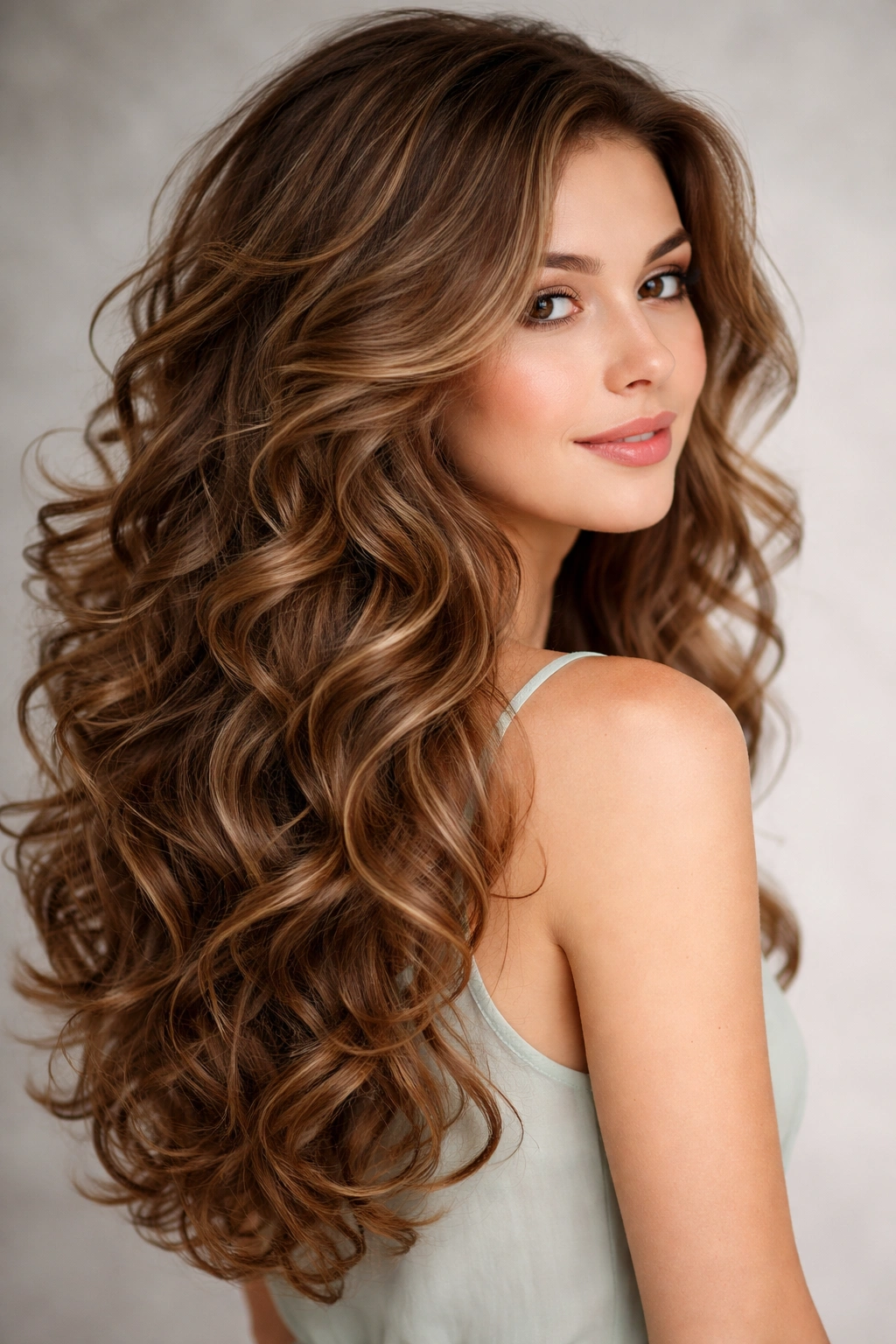 Loose curls with longer graduated layers and volume