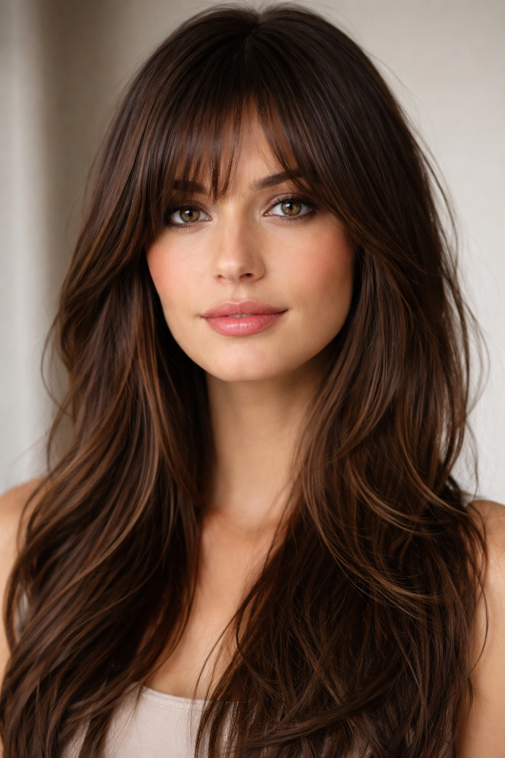 Close-up of longer length bangs reaching cheekbones with side sweep