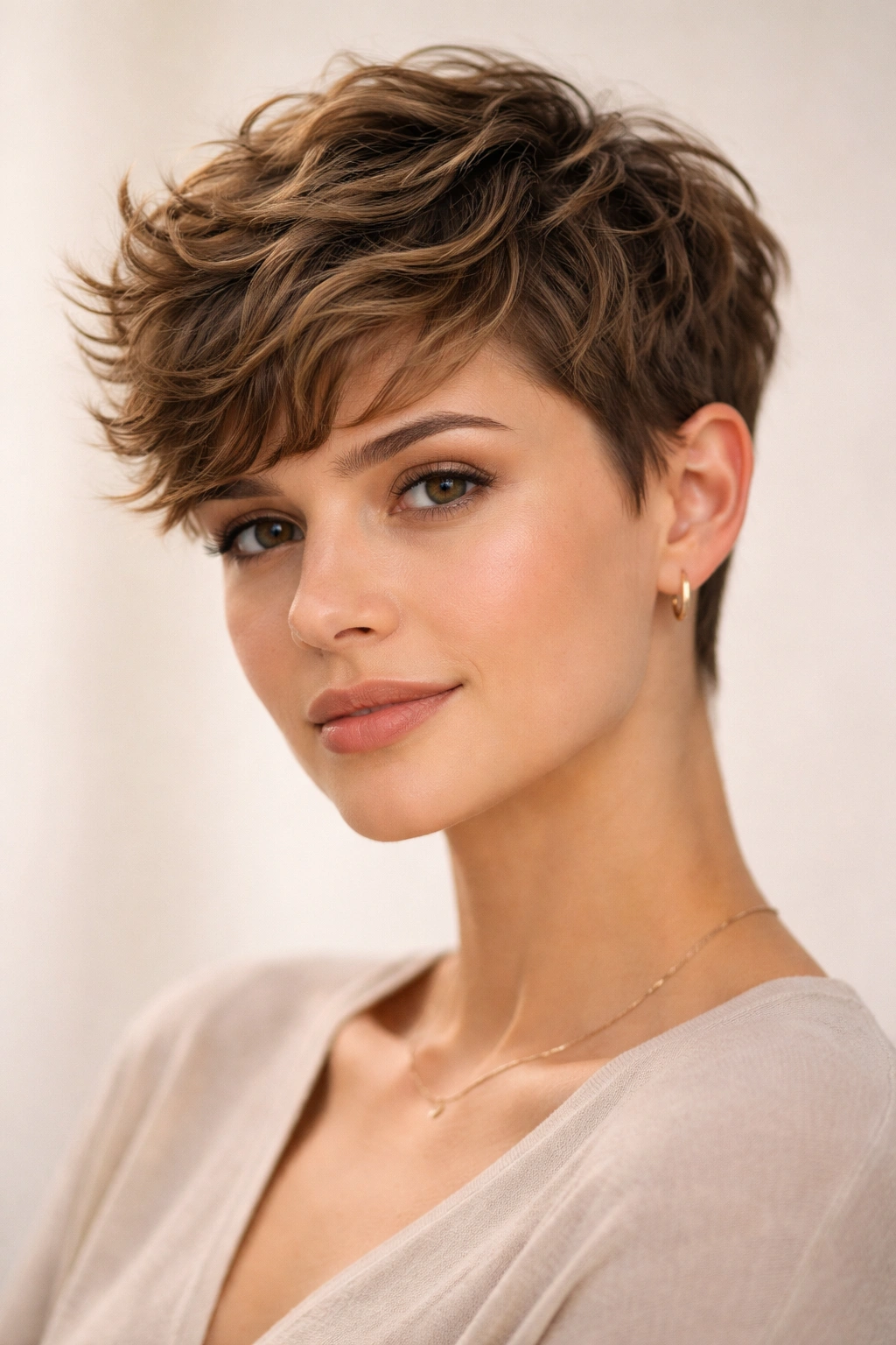 10 Wavy Pixie Cuts That Almost Style Themselves 5 Close-up of a longer textured pixie crop with top length and waves