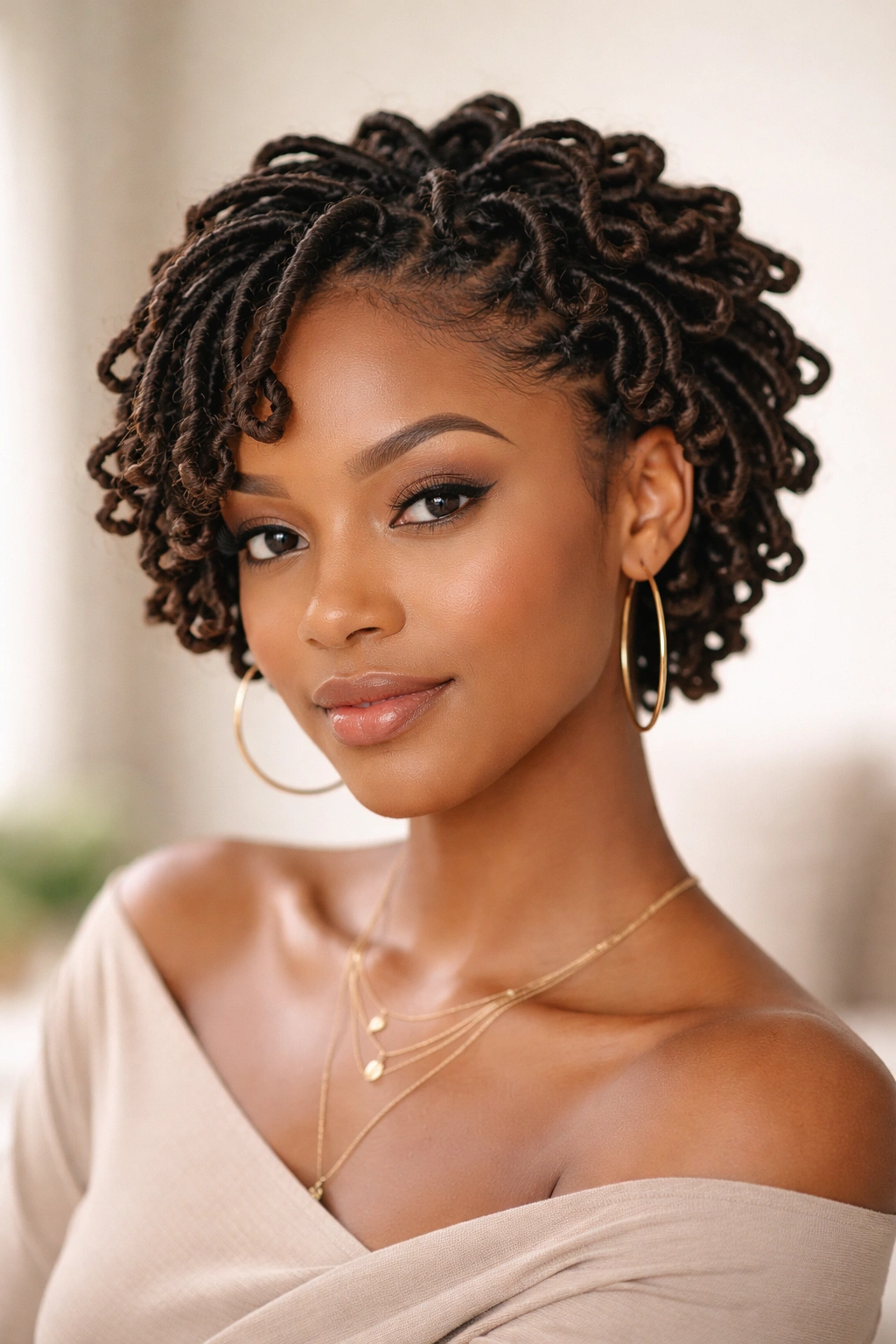 20 Dreadlock Styles For Women At Every Hair Length 18 Short locs looped back into curls with pins