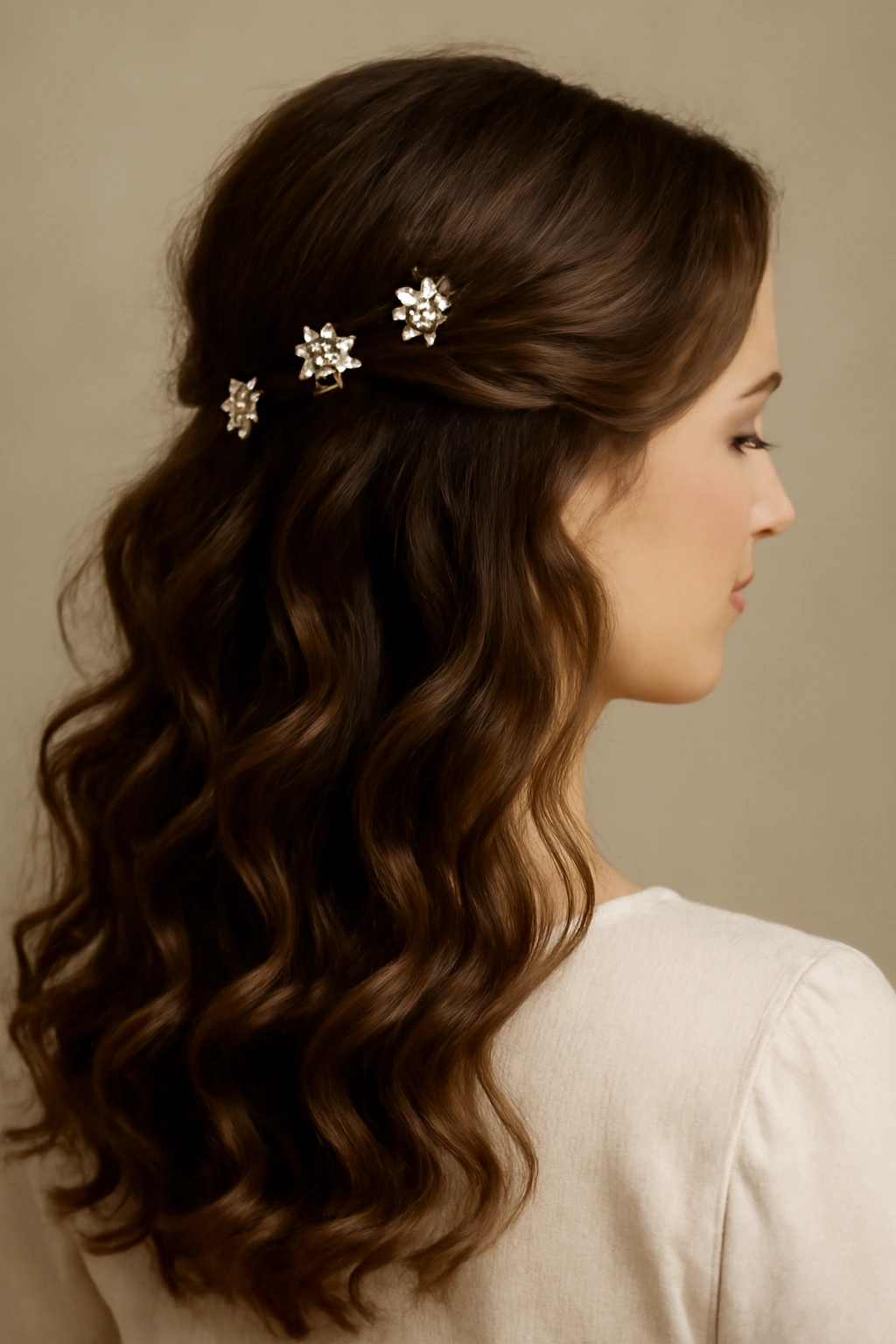 12 Wedding Guest Hairstyles You Can Do Yourself 5 Loose curls with decorative pins arranged along the curls.