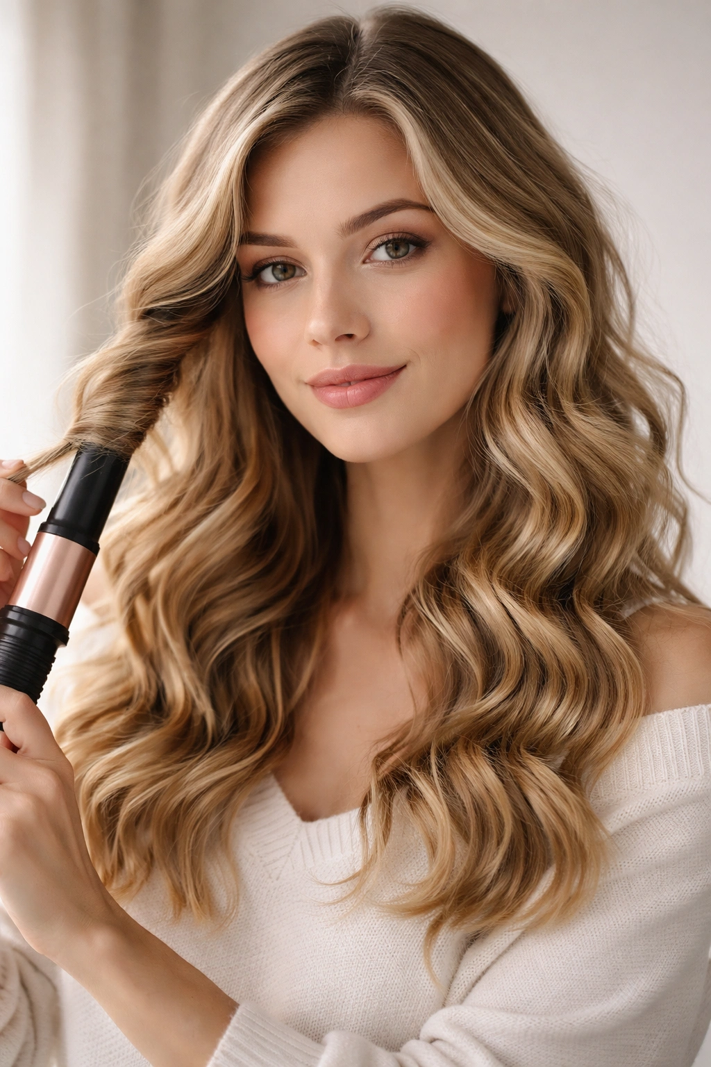 Soft romantic curls created with a curling wand on fine hair