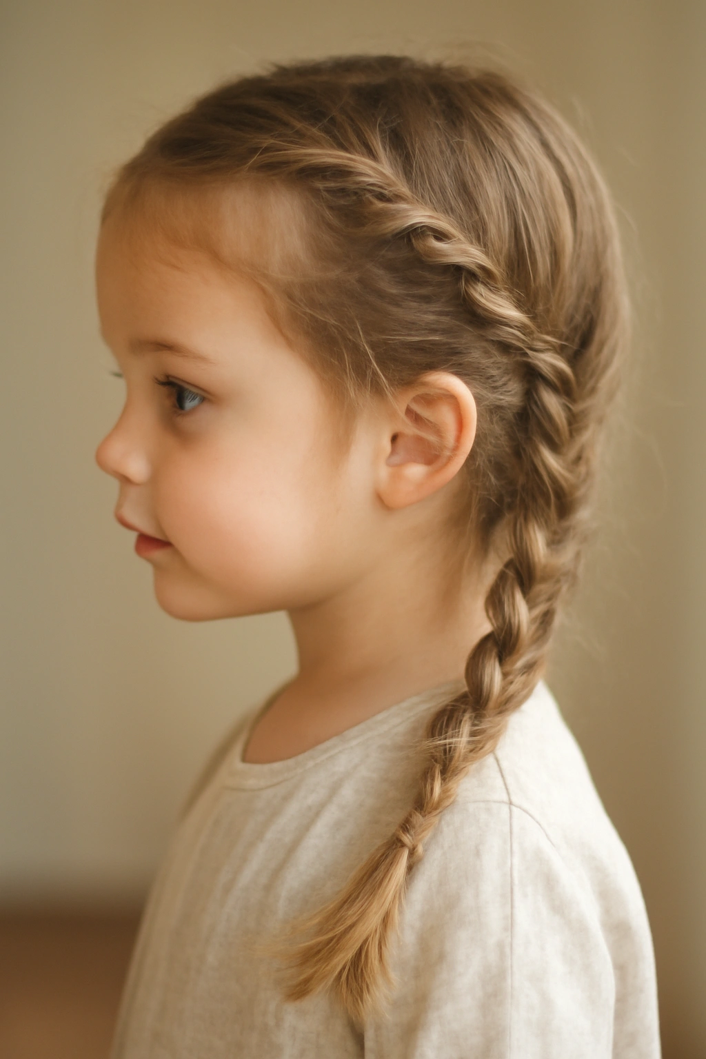 18 Braided Toddler Hairstyles That Won't Come Undone 11 Loose side braid with twists cascading over a toddler's shoulder