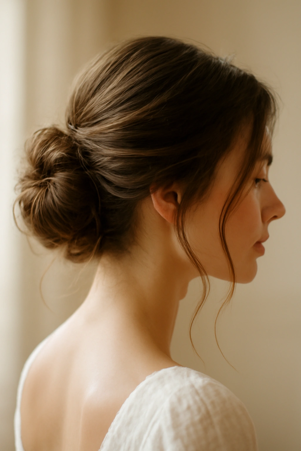 25 Wedding Hairstyles From Pixie Cuts to Long Waves 14 Loose undone bun hairstyle with nape bun and face-framing wisps