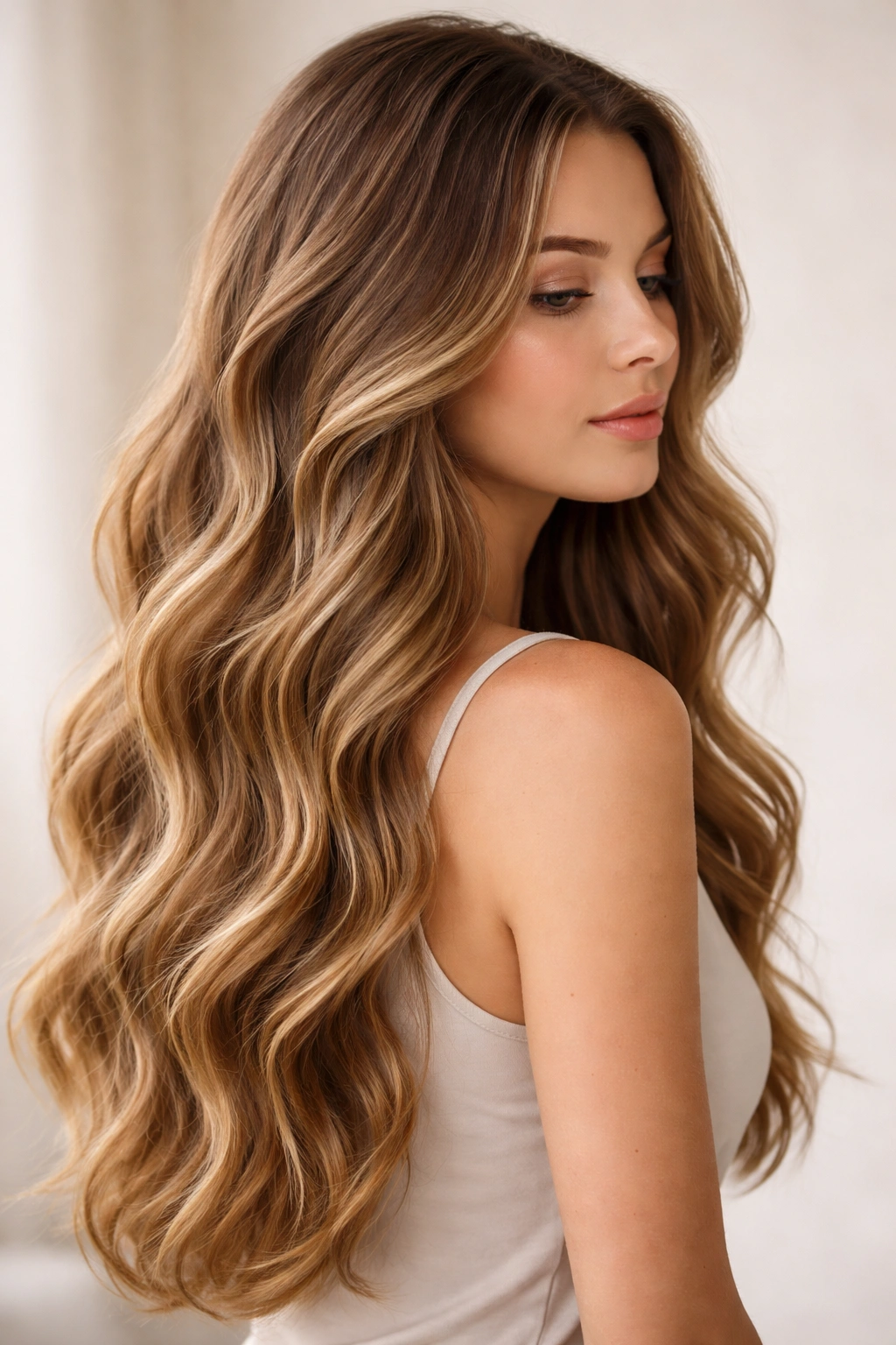Long hair with soft loose waves cascading down the shoulders