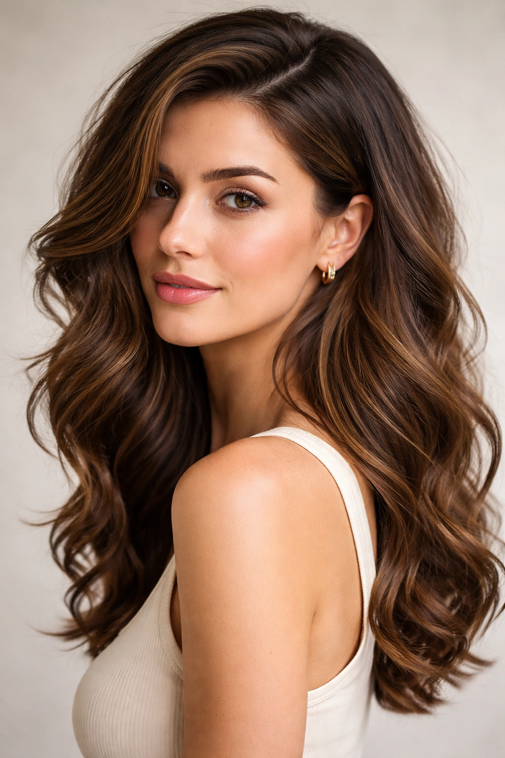 Loose waves with a deep side part for a polished everyday look