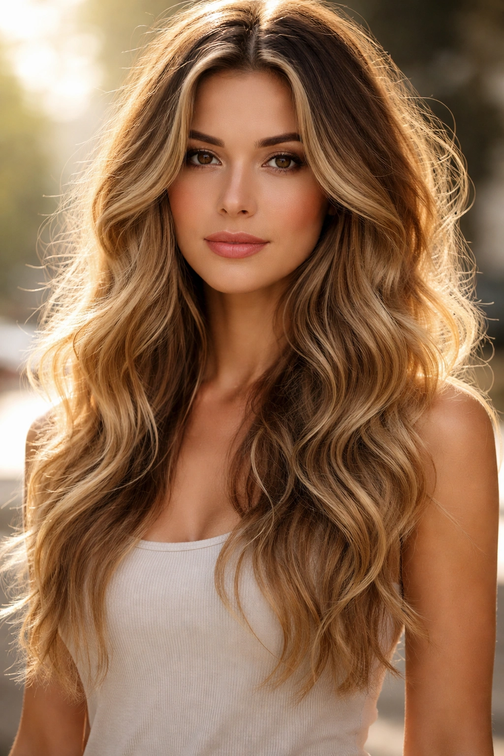 Portrait of loose waves with defined texture and natural shine.