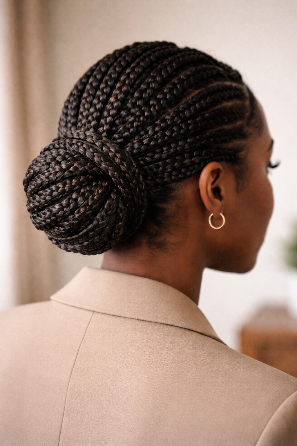 15 Box Braid Styles That Look Great On Short Hair 12 Low bun with braids wrapped and pinned at nape