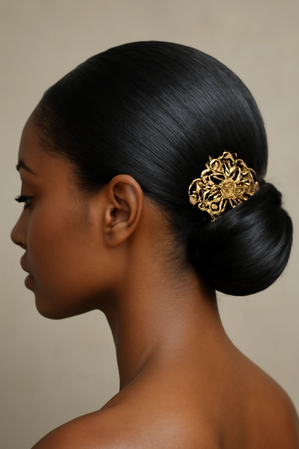 12 Stunning Bridal Hairstyles for Black Women 5 Sleek low bun secured with a decorative comb.