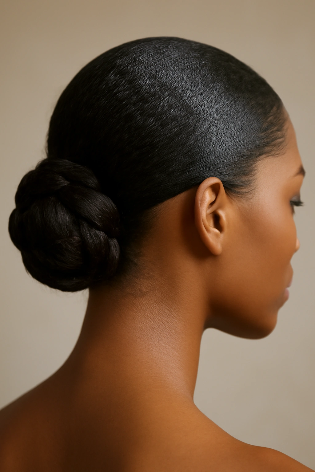 10 Pretty Natural Hair Updos for Special Occasions 8 Low bun at nape with twisted segments and sleek defined edges