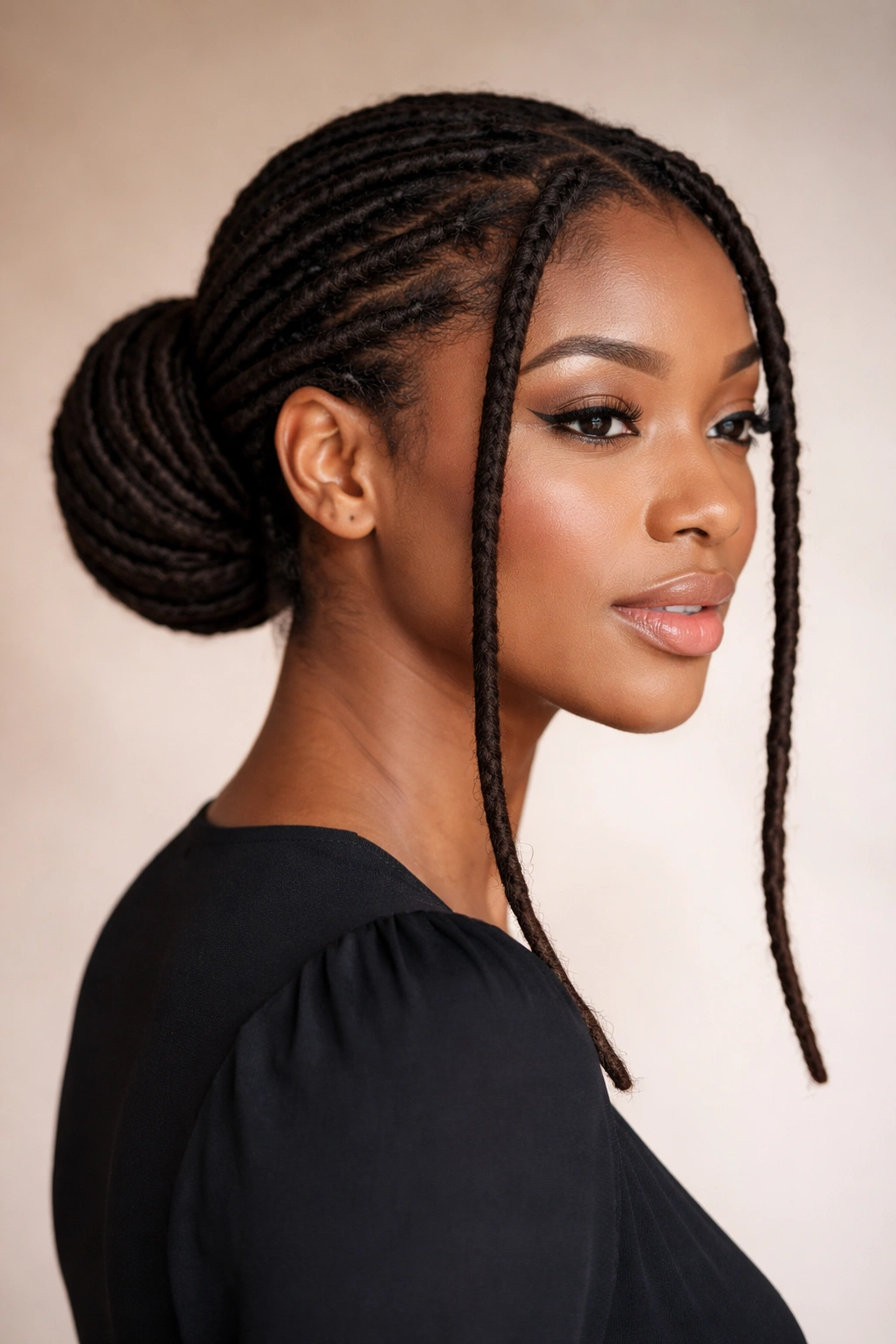 15 Dreadlock Styles For Women At Every Length 9 Low bun at the nape with face-framing locs at the sides.