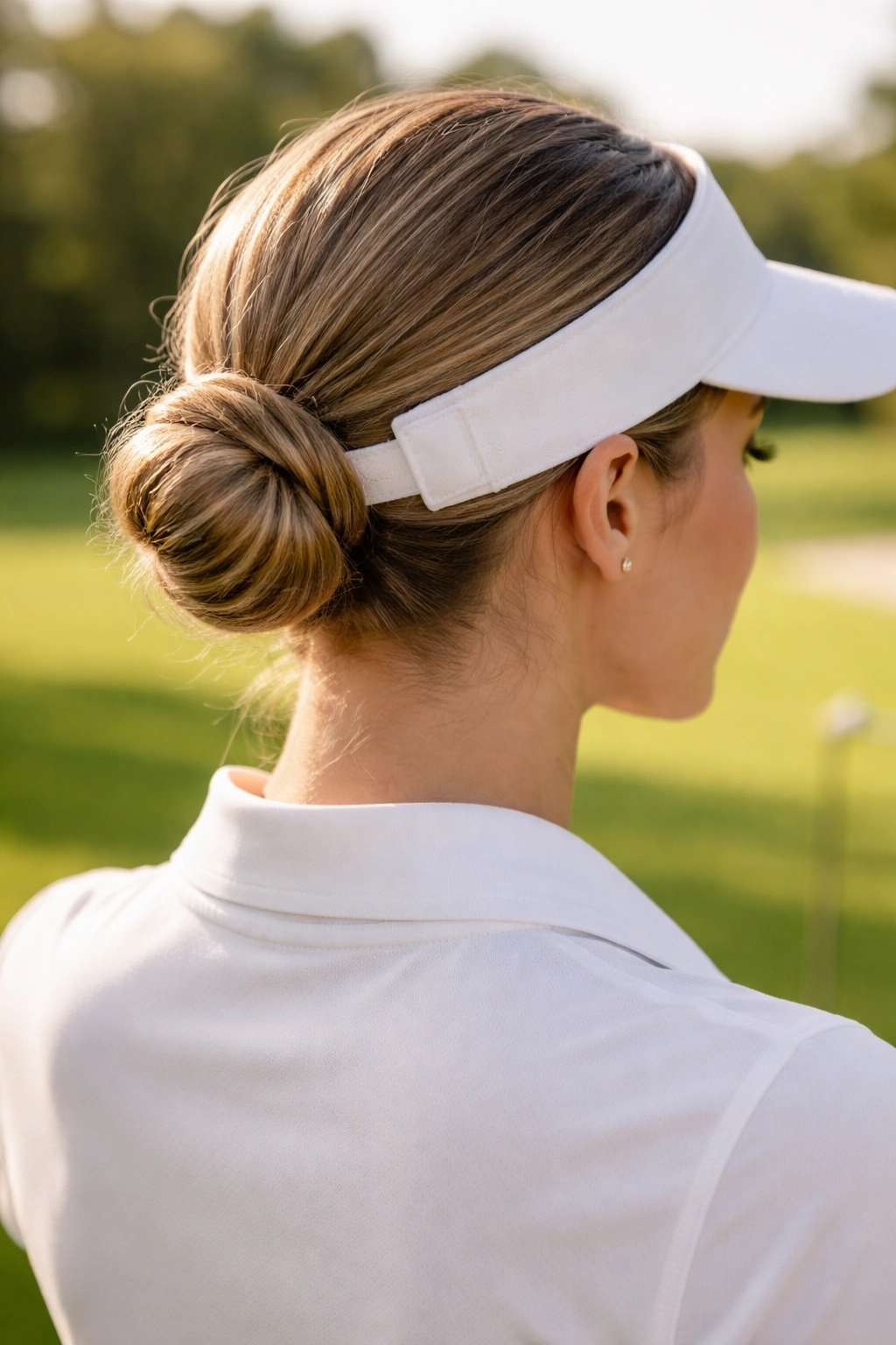 10 Hairstyles That Look Great On The Golf Course 3 Back of a golfer's neck with a tight low bun at the base of the skull