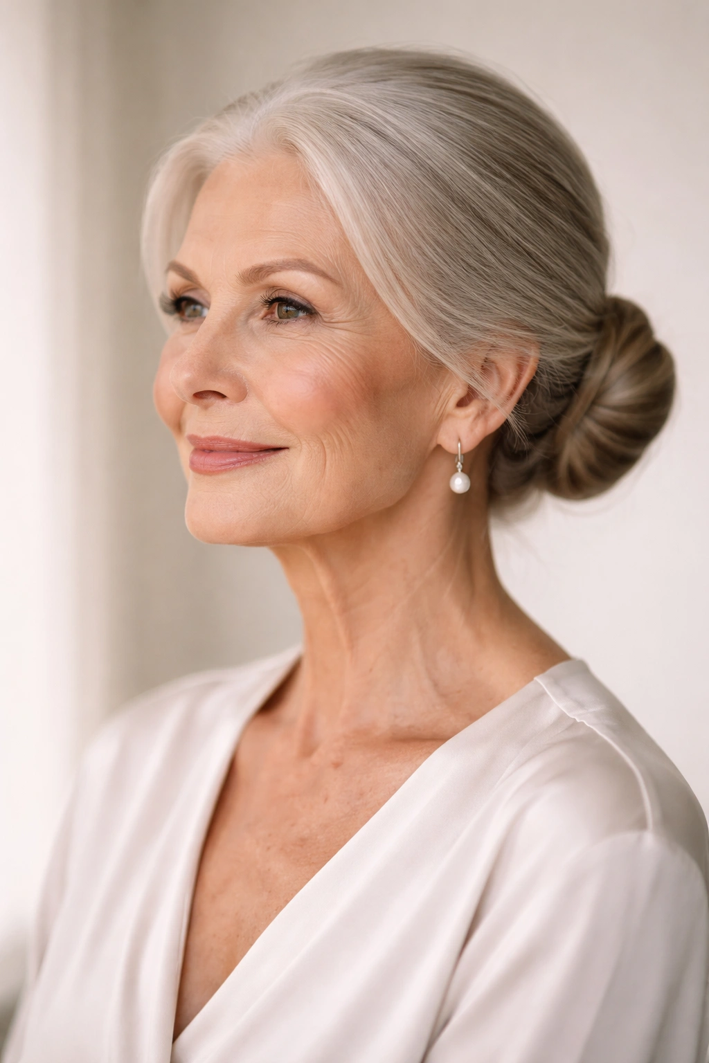 15 Hairstyles That Look Gorgeous On Women Over 70 13 Mature woman with a sleek low bun at the nape of the neck