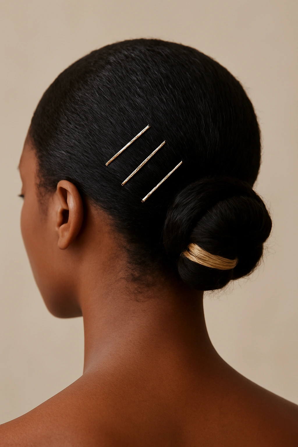 10 Elegant Low Bun Styles for Black Women to Try 8 Low bun at the nape with gold pins and a decorative cuff