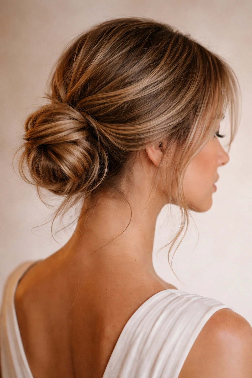 12 Hairstyles For Events That Feel Fancy But Relaxed 1 Close-up of a textured low bun with loose face-framing strands