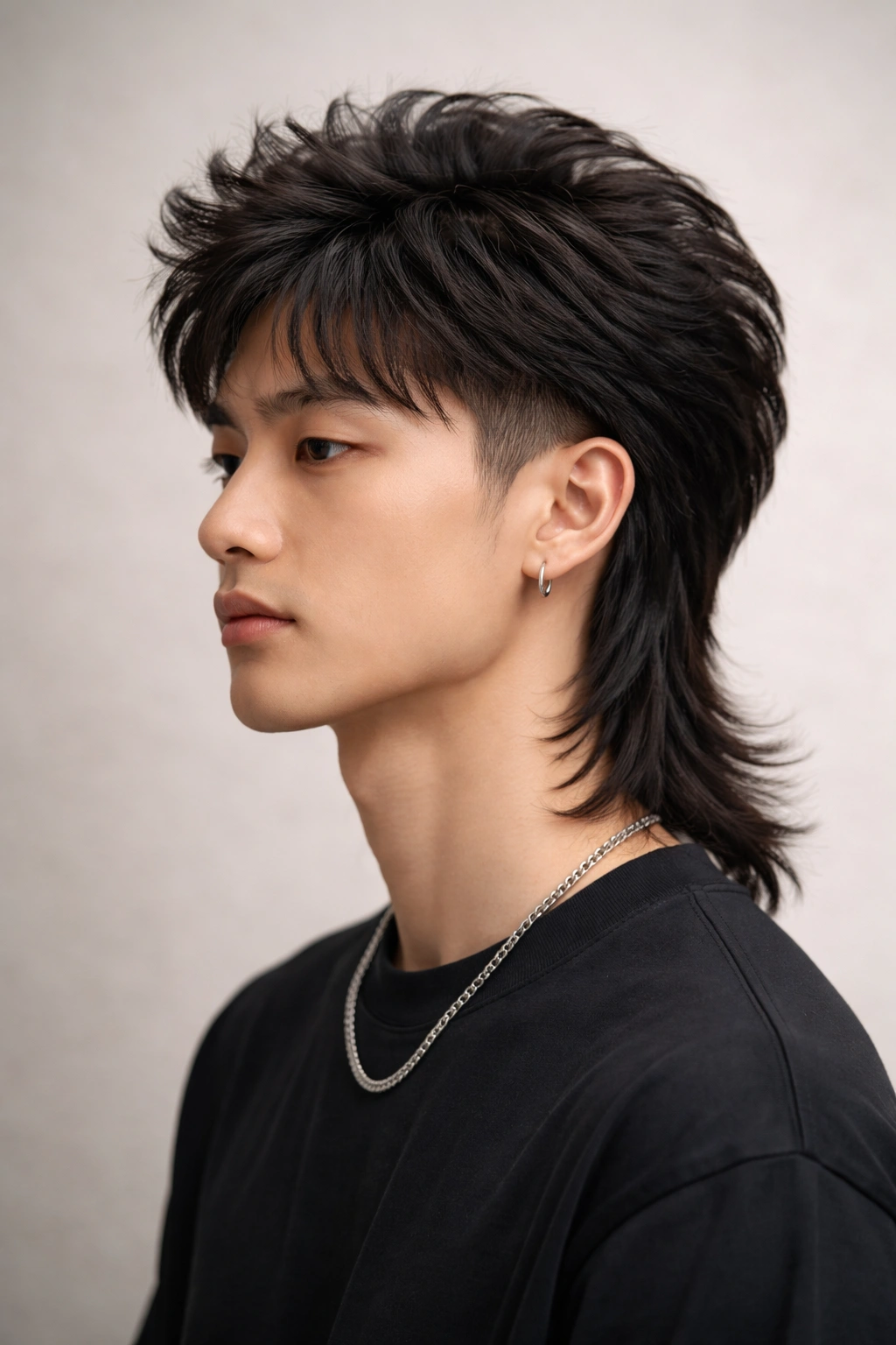 Close-up of The Low-Fade Mullet with Full Crown showing full crown and voluminous back