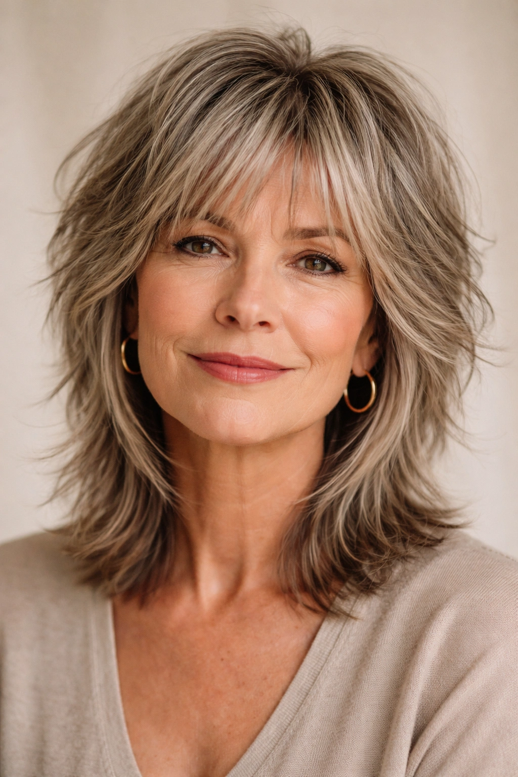 Mature person with built-in texture shag designed for minimal styling.