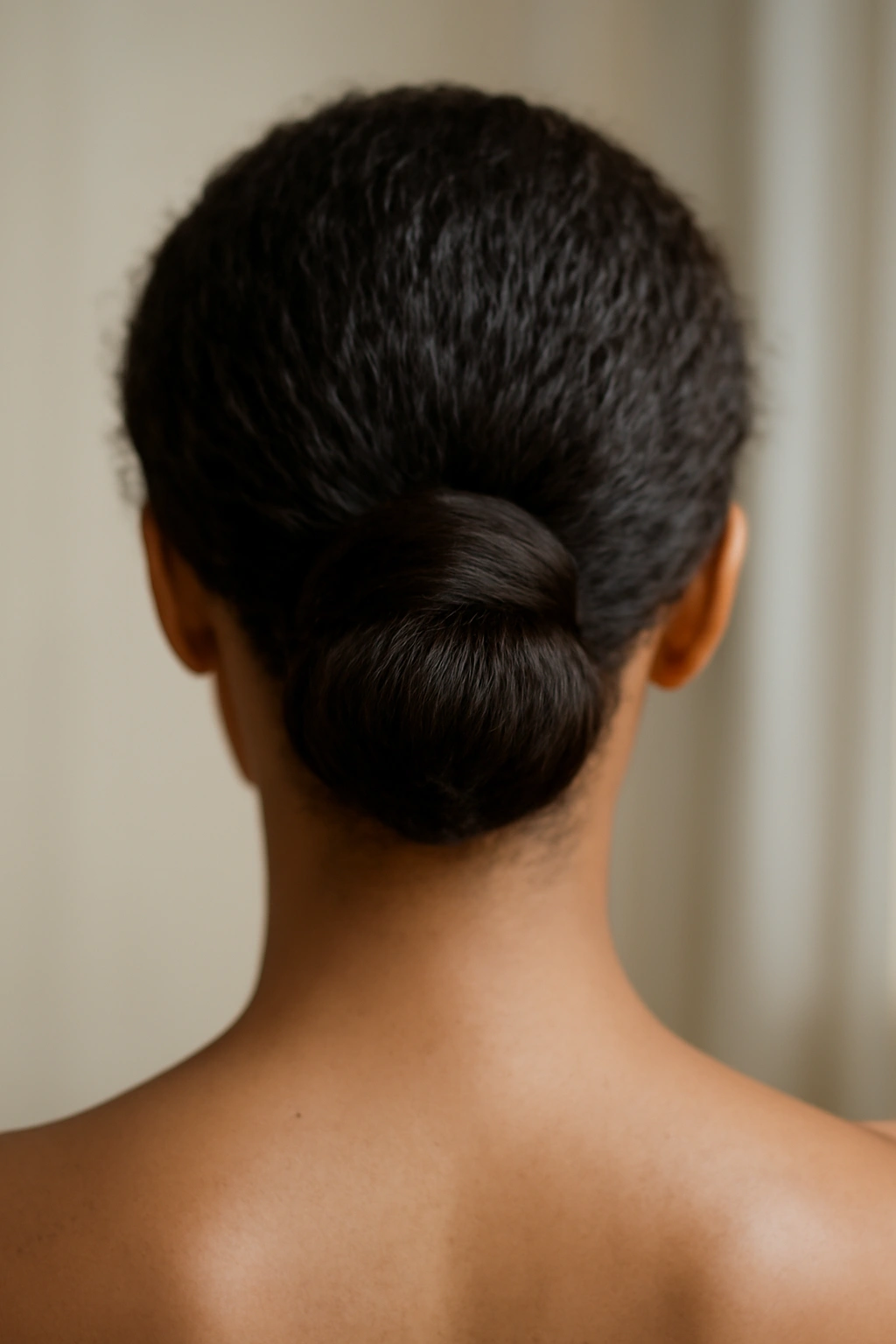 12 Natural Hair Wedding Updos You Need to See 8 Low nape wrapped bun showing the concealed elastic and wrapped base.