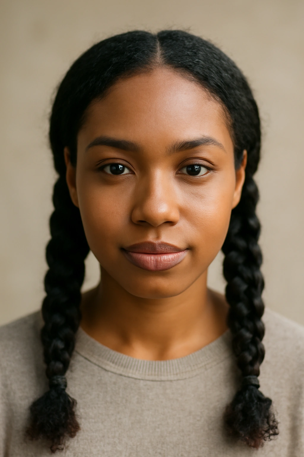 15 Easy Everyday Hairstyles for Black Women to Try 9 Two low pigtails with thick braids on a center-parted head