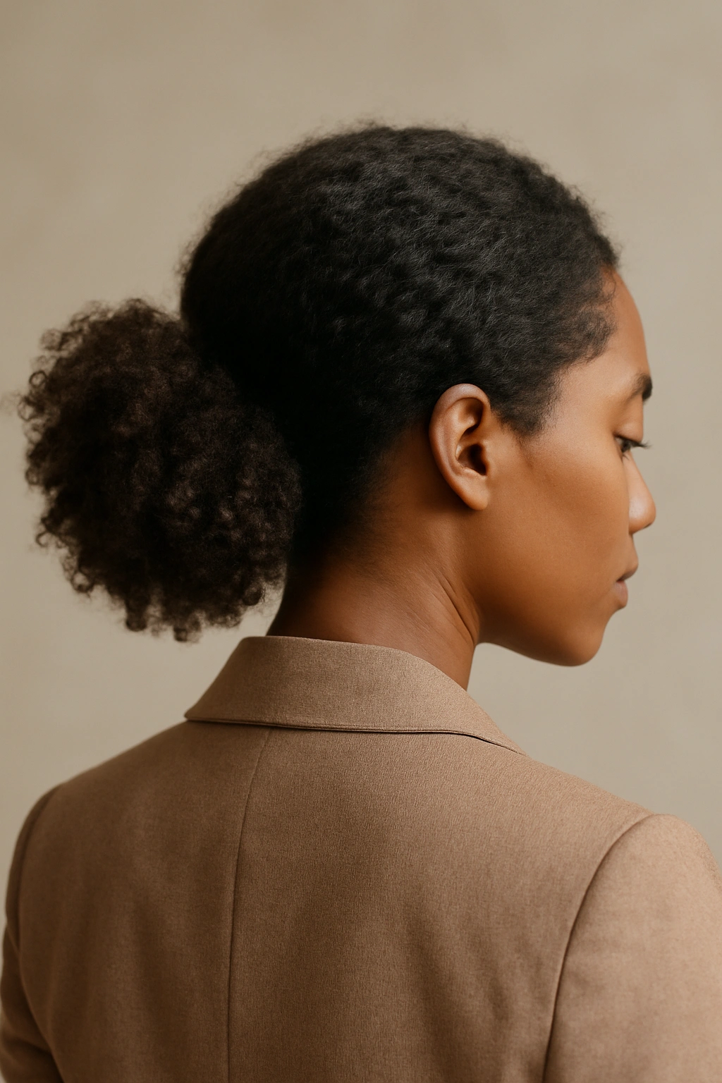 15 Beautiful Ways to Wear Your Naturally Curly Hair 12 Three-quarter view of a low puff hairstyle at the nape