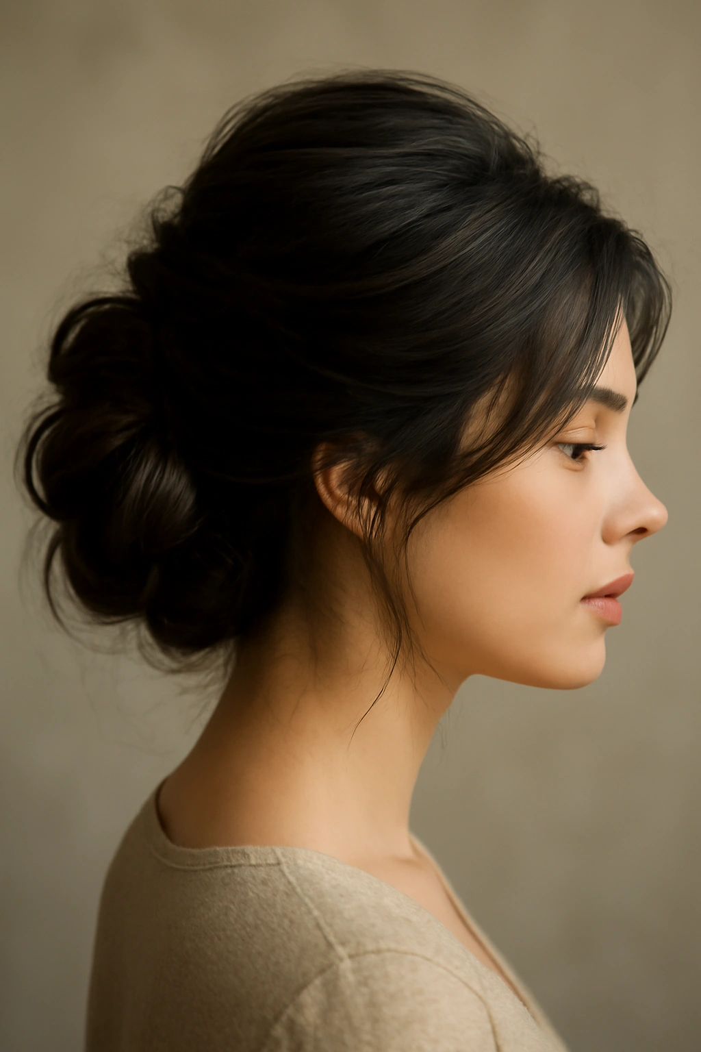 10 Elegant Updos for Weddings and Formal Events 9 Portrait of a person with a voluminous low side bun