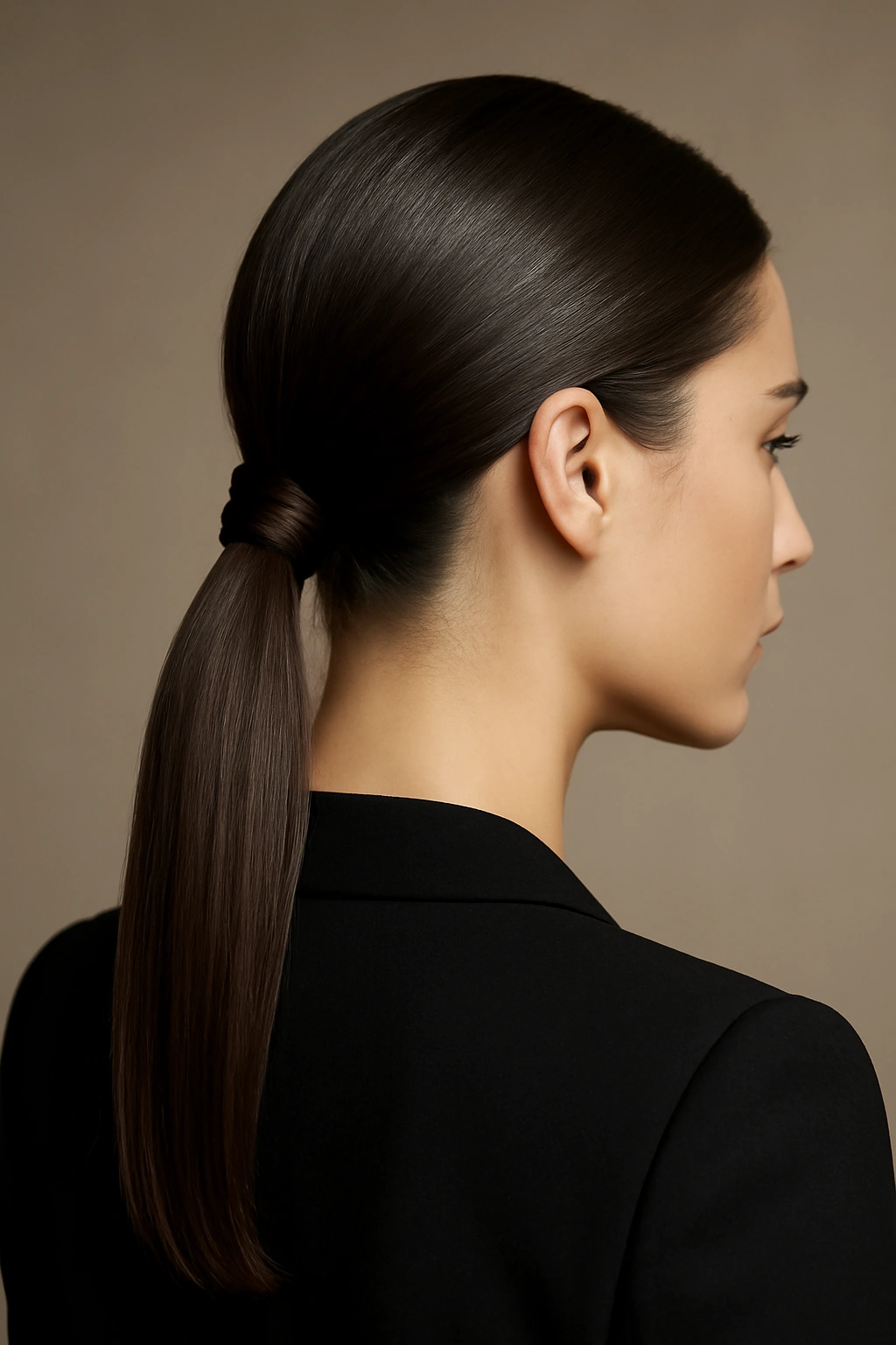 15 Formal Hairstyle Ideas Sorted by Hair Length 12 Low sleek ponytail with a twisted base detail and smooth finish.