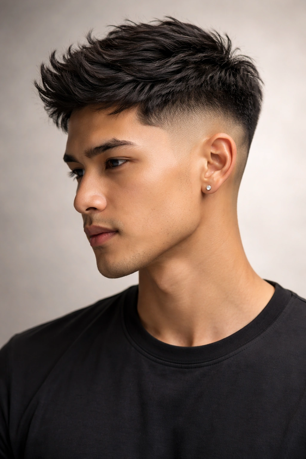 Male portrait with low taper fade and textured top